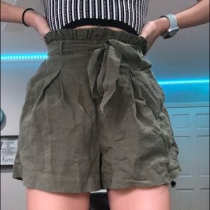 Army green paper bag shorts